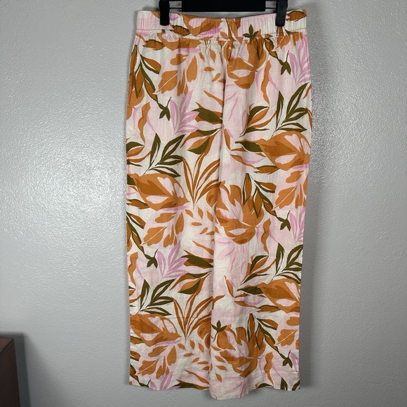 C&C California 100% Linen Floral Tropical Wide Leg Pull On Pants Womens Large - Picture 4 of 5